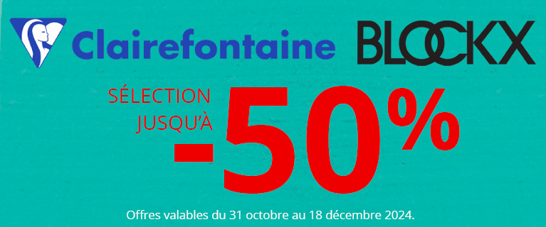 Jusqu'à -50% sur une sélection de produits Clairefontaine et Blockx