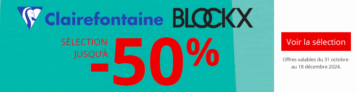 Jusqu'à -50% sur une sélection de produits Clairefontaine et Blockx